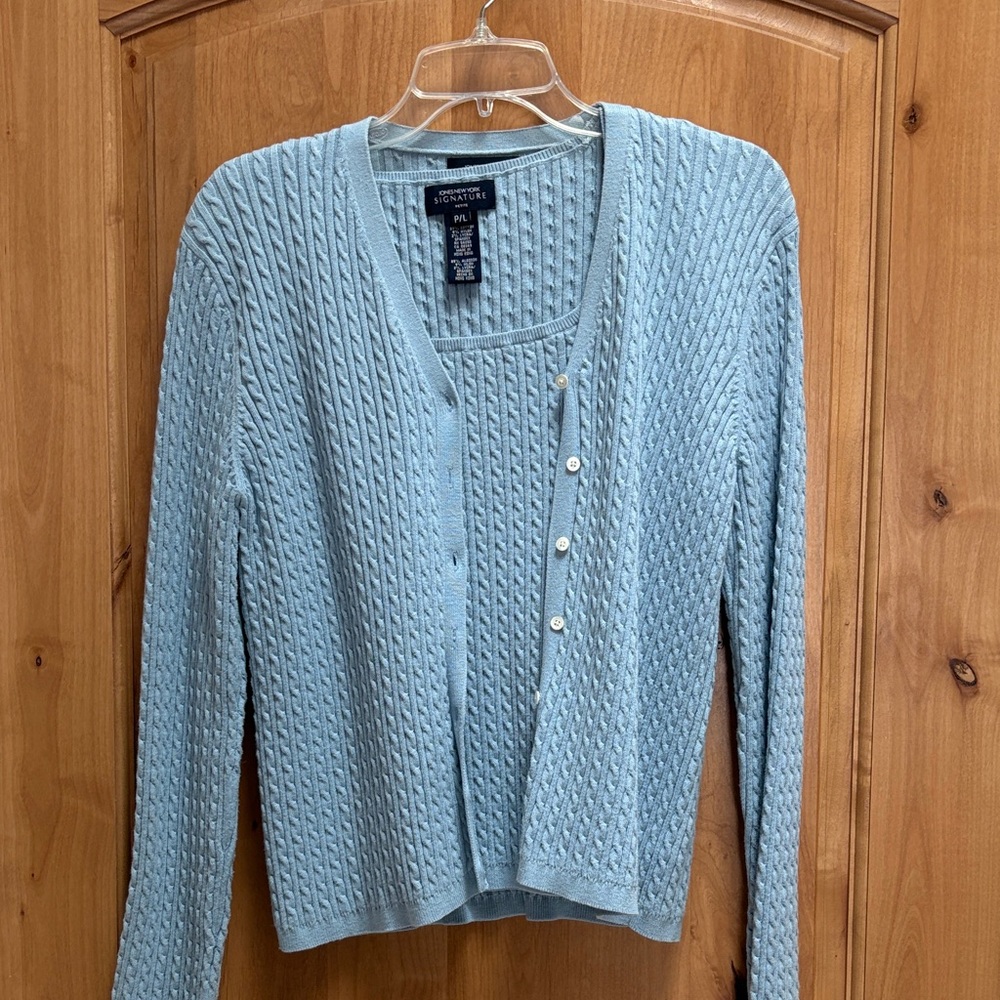 Jones New York Soft Blue Cardigan and Tank Set
